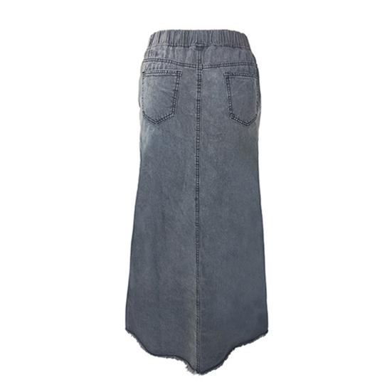 Lady Skirt Solid Color Elastic Waist Ripped Retro Loose Summer Skirt Daily Clothes