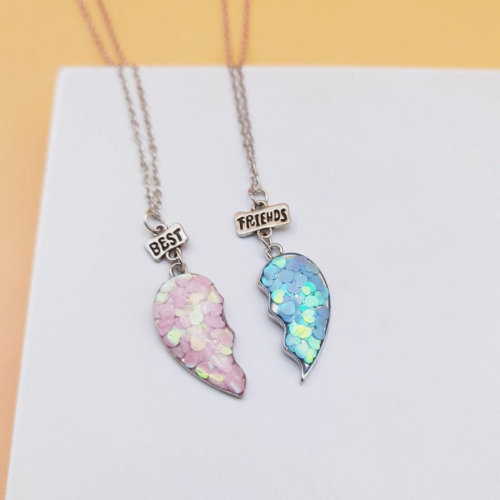 Trendy Geometric Alloy Necklace Set For Best Friends Shiny Heart Pendant