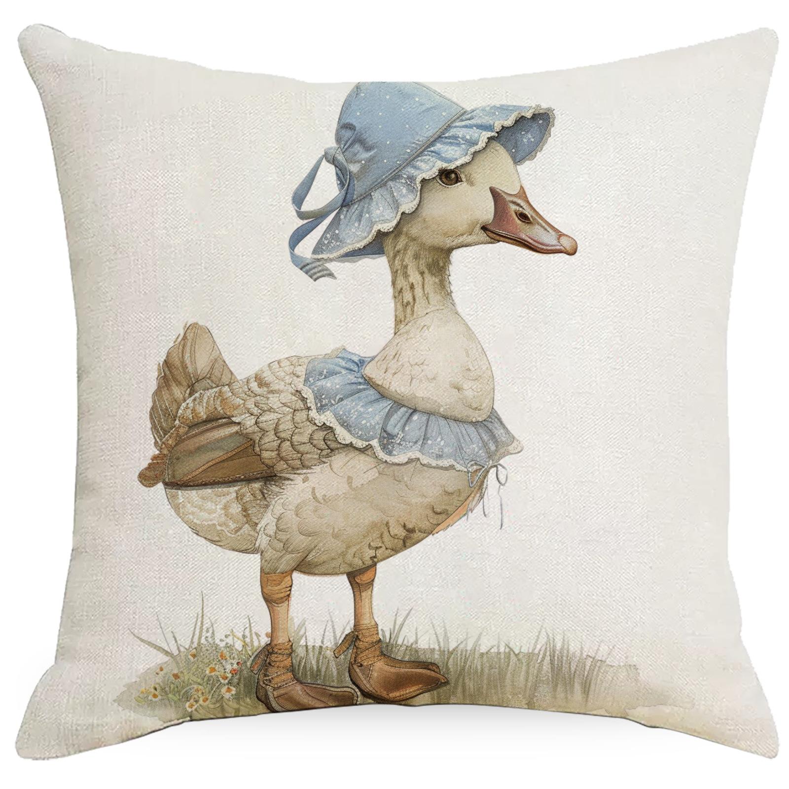 Новая пасхальная наволочка Креативный кролик Цветок и птица Лен Винтажный принт Наволочка для подушки 45 * 45Cm