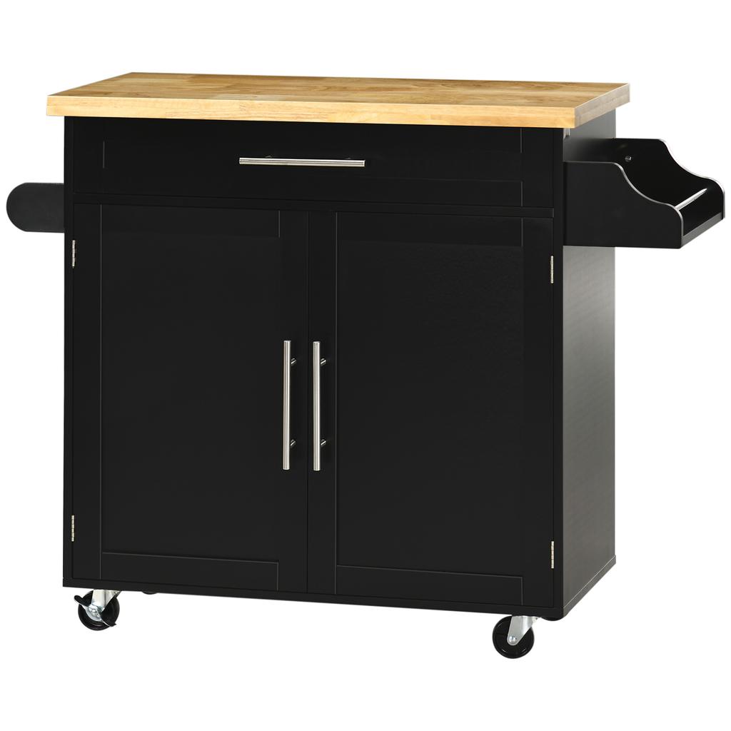 Kitchen Trolley, Cabinet with Doors, Drawer, Mobile Spice Rack, 109 x 40 x 89 cm, Black
