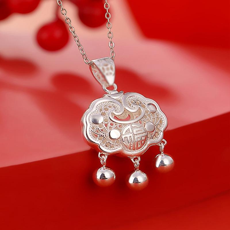 S925 Sterling Silver Baifu Safety Lock Longevity Lock Ruyi Silver Necklace Fu Character Clavicle Chain