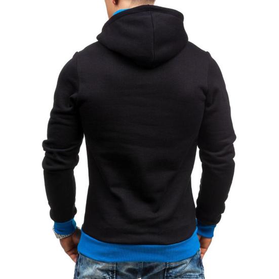 Autumn Winter Men Hoodie Slant Zipper Contrast Color Patchwork Pullover Thick Slim Fit Hooded Sweatshirt Streetwear