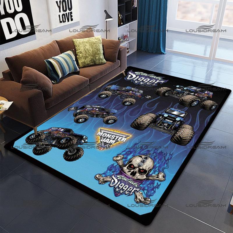 Square Flannel Monster Truck Carpet Thrill Game Monster Jam Decorative Floor Mats Modern Home Living Room Rugs Bedroom Carpet