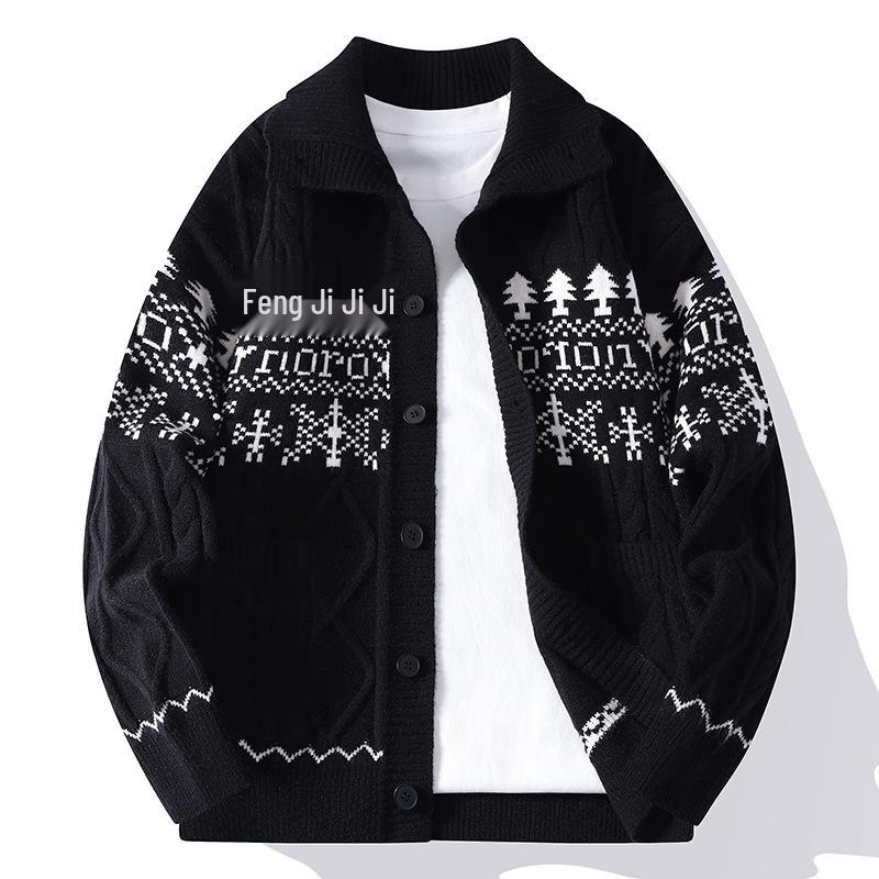 Men's Plus Size Christmas Jacquard Knit Sweater Coat