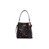 Town 22 Disco Star Print Snap Pebbled Leather Bucket Bag Handle Shoulder Crossbody Bag Small Women Black