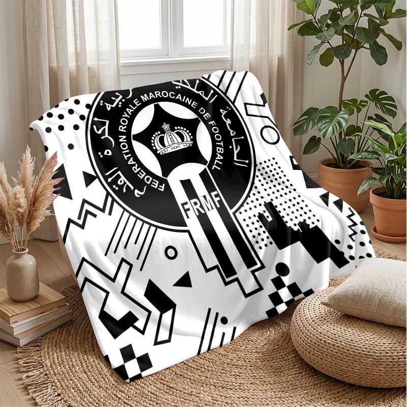Morocco Football Printed Flannel Blanket Skin Friendly Warm Decorative Throw for Indoor Couch Bed Daily Use