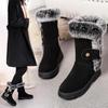 Winter Damenstiefel Lässig Warmes Fell Mid-Calf Stiefel Schlupfrunde Zehen Keilabsatz Schneestiefel Bequem