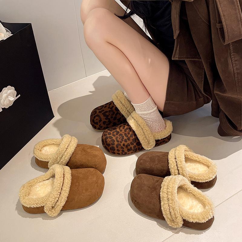 Retro style leopard print bag head half slippers women's 2025 autumn new college style fashion versatile casual Mao Mao shoes
