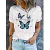 European Size Butterfly Print T-shirt, Casual Crew Neck Short Sleeve Daily Top, Women's Clothing