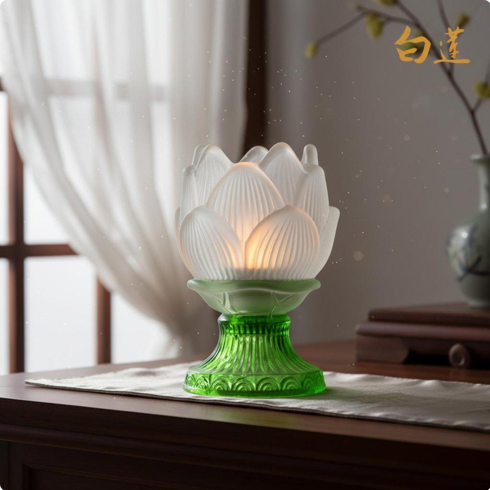 Glass Butter Lamp Windproof StandPiece Lotus Pattern Flower Candle Holder for Buddhists,