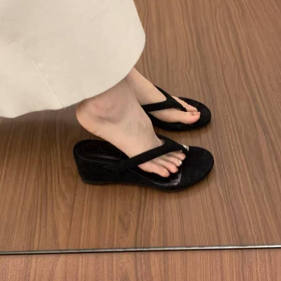 Women's Platform Flip Flops - Wedge Heel Beach Sandals Slip-On, PU Cushioned Sole Casual Elegant Solid Color