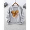 Unisex Crew Neck Sweatshirt with Leopard Print Heart and Bow Decoration , Long Sleeve, Casual Style, Perfect for Camping and Parties