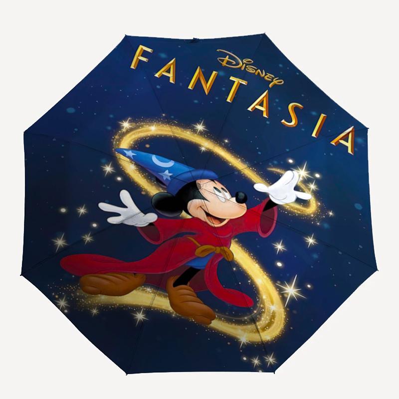 1pc Disney Fantasia Mickey Mouse Sorcerer's Apprentice Magic Wand Automatic Opening and Closing Umbrella - Lightweight 3-Fold Design, Suitab