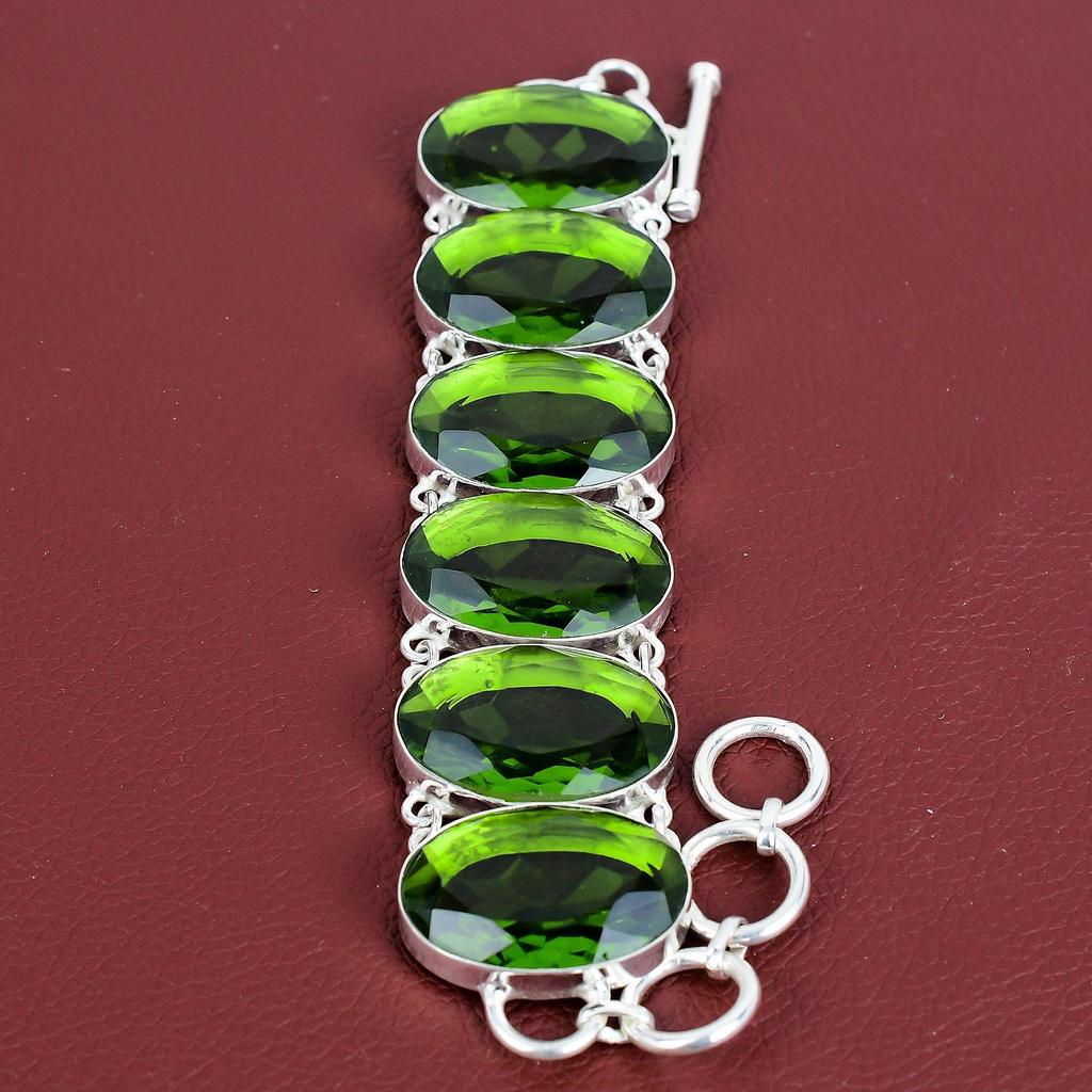 Faceted Peridot Bracelet Handmade Gemstone Bracelet Unique Jewelry 925 Sterling Silver Bracelet Adjustable Chain Bracelet Anniversary Gifts