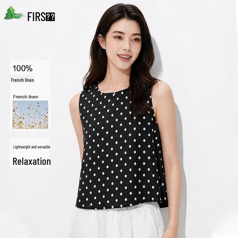 FIRS Women s 100% Linen Polka Dot Sleeveless Vest L