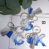Creative 26 Letter Resin Keychains With Tassel Fashion Bule Sliver Color Sequin Filled Initials Keyrings Bag Pendant Accessories