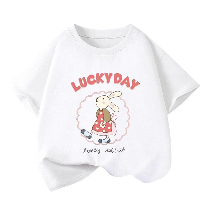 Girls Short-Sleeve Cotton T-Shirt – Cute Korean-Style Baby Top in White or Pink 160cm