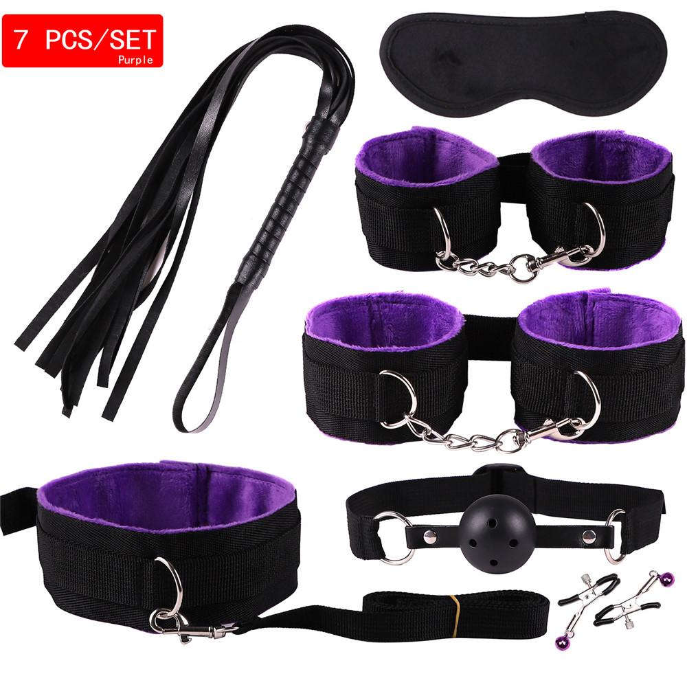 7 in 1 Exotic Accessories Sex Bondage Set Sexy Lingerie Handcuffs Whip Rope Adult Products for