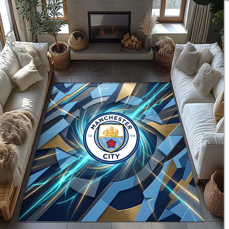 Manchester City Printed Flannel Area Rug Non Slip Soft Polyester Floor Carpet Indoor Decor Mat for Bedroom Living Room Sofa