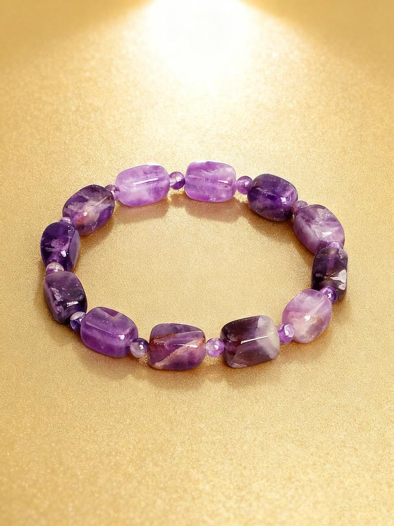 Amethyst Bracelet Natural Stone Healing Crystal Energy Reiki Charm 4mm Beads & Rectangle Beads for Spiritual Balance Jewelry New