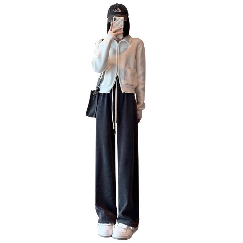 European Cotton Lint Wide-leg Pants Women's Spring and Autumn New High-waisted Straight-leg Pants Loose and Thin Casual Yamamoto Pants