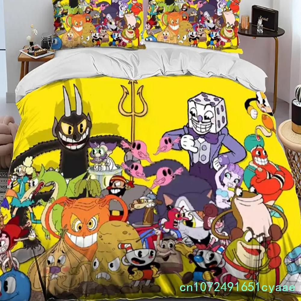 Karikatür Cuphead Ve Mugman Yatak Takımı Erkek Kız İkiz Kraliçe Boy Yorgan Kılıfı Yastık Kılıfı Yatak Çocuk Yetişkin Ev Tekstili Tekstil