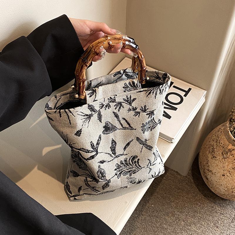 Fashion Embroidery Women Shopping Bag Large Capacity Ladies Daily Use Tote Handbags Cotton Cloth Double-sided Girls Shopping Bag