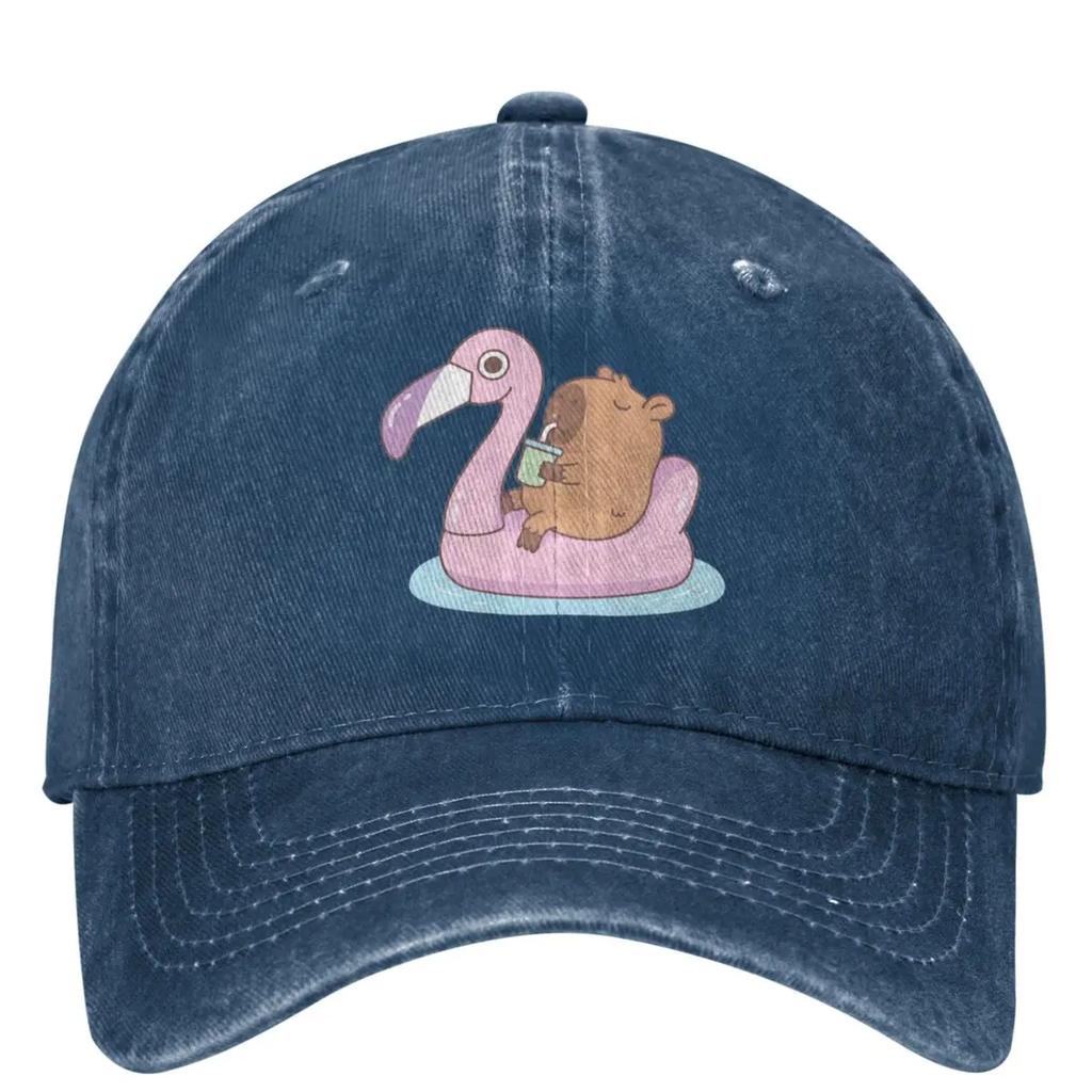 Cute Capybara Baseball Cap For Unisex Men Pink Flamingo Pool Float Casual Trucker Dad Hat Sun Visors Outdoor Sport Baseball Caps