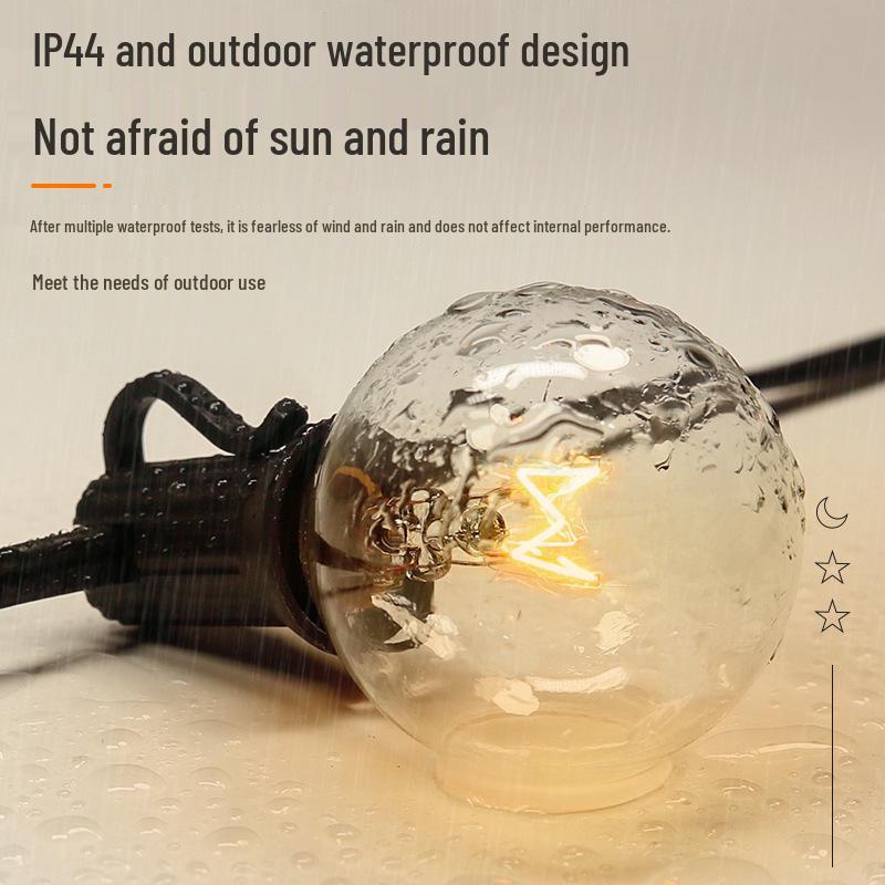 UK/US Standard G40 String Lights, 25 Clear Tungsten Filament, 220V, Indoor/Outdoor Decorative Lighting for Weddings and Christmas