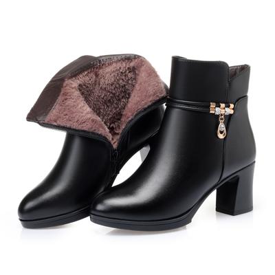 Women Winter Shoes FashionHigh Heels Women Dress Boots Large Size Natural Wool Warm Ladies Short Boots