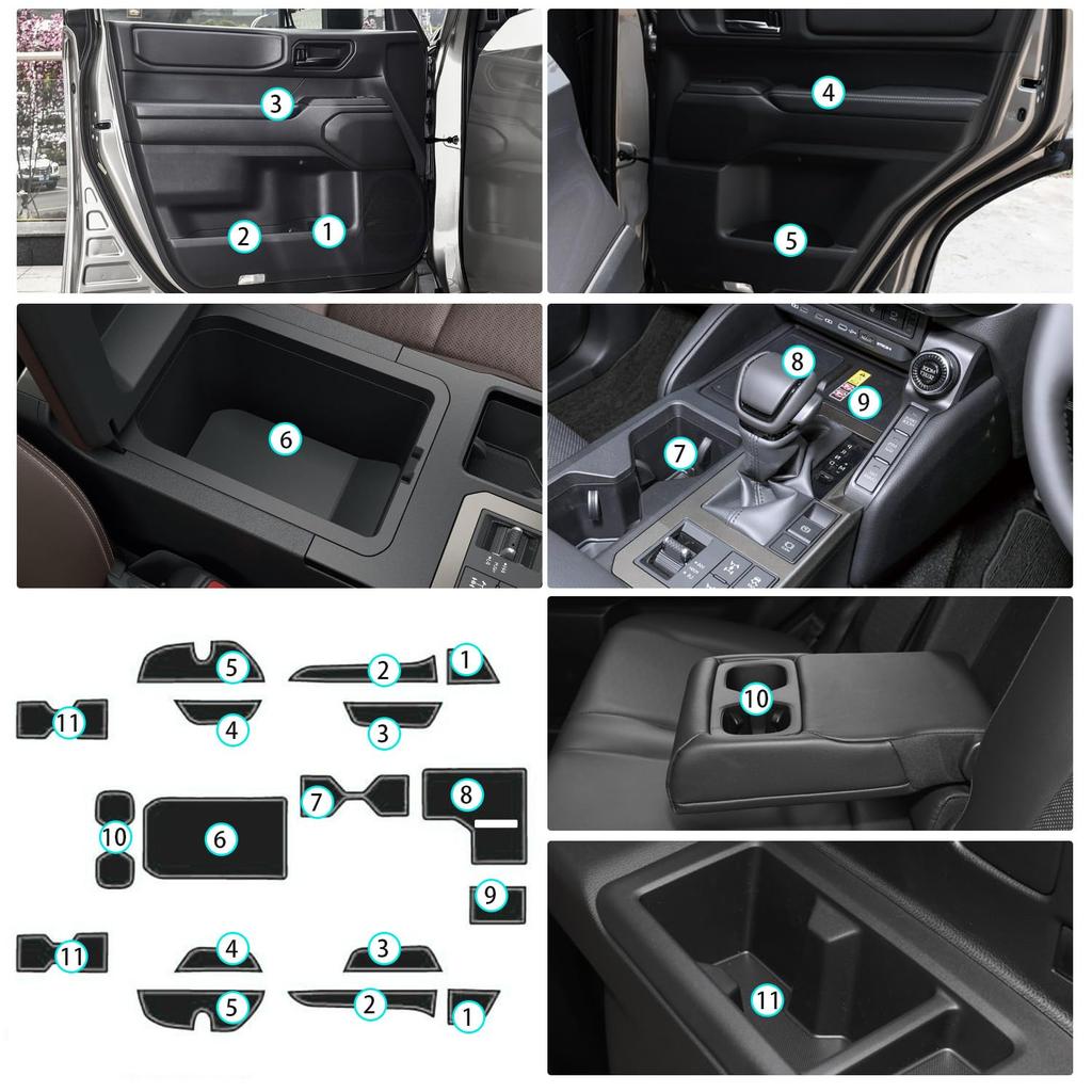 rubber mats for Toyota Land Cruiser 250 door Interior rubber accessory pocket scratch 17 noise custom parts Anti-slip pockets. mats, mats, prevention,