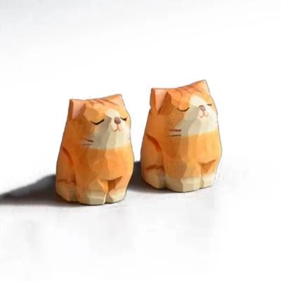 1pc Wooden Small Animal Ornaments Home Decoration Pure Handmade Wooden Carving Handicrafts Accessories Gift Kitten Ornaments