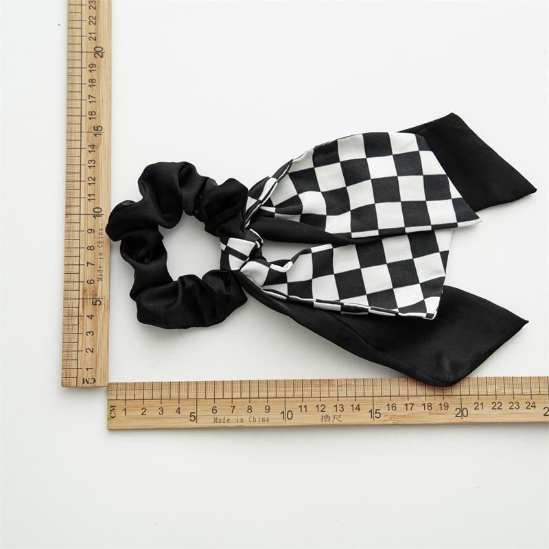 New Black and White Grid Hair Rubber Band Bow Streamer Hair Accessories Large Intestine Hair Ring Elastic Head Rope Accessories