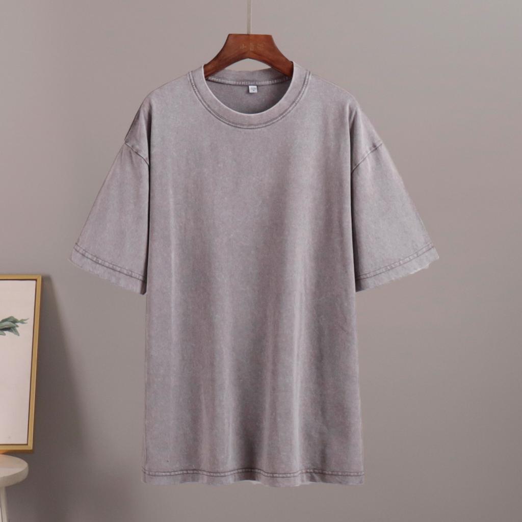 Washed and Worn Short Sleeved T-shirts for Summer Relaxation Round Neck Washed and Brushed Women’s T-shirts