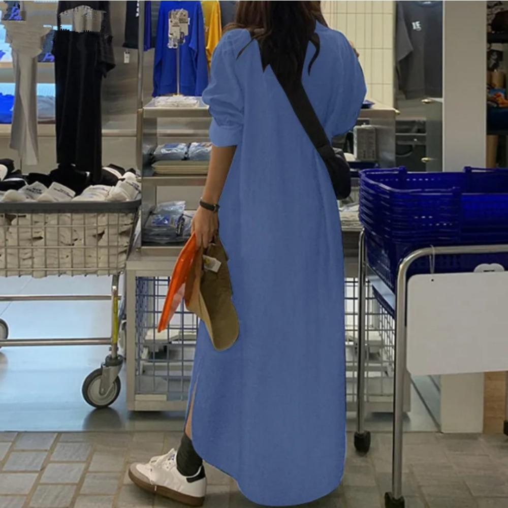 JPNTKY Women's Fashion Autumn Winter Solid Color Print Long Sleeve POLO-Neck High Waist Casual Dresses