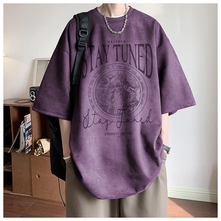 Summer Short Sleeve T Men's T-Shirt English Graffiti Letter Print Trendy Cotton T-Shirt Fashion Brand Top