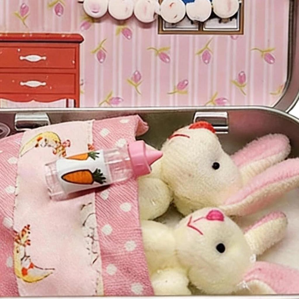 Little Pocket Bunny Plush Toy in Tin Easter Kids Basket Stuffers Cute Bunny Gift for Home Holiday Festival Party Children Girls