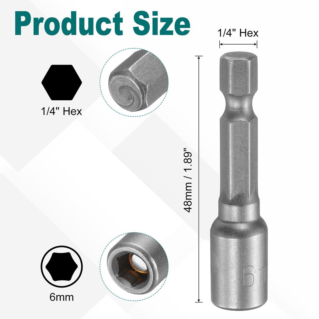 12Pcs 6-13mm Magnetic Hex Socket 1/4" Hex Shank CR-V Steel Quick-Release Impact Driver Socket Wrench for Impact Drill Power Nut