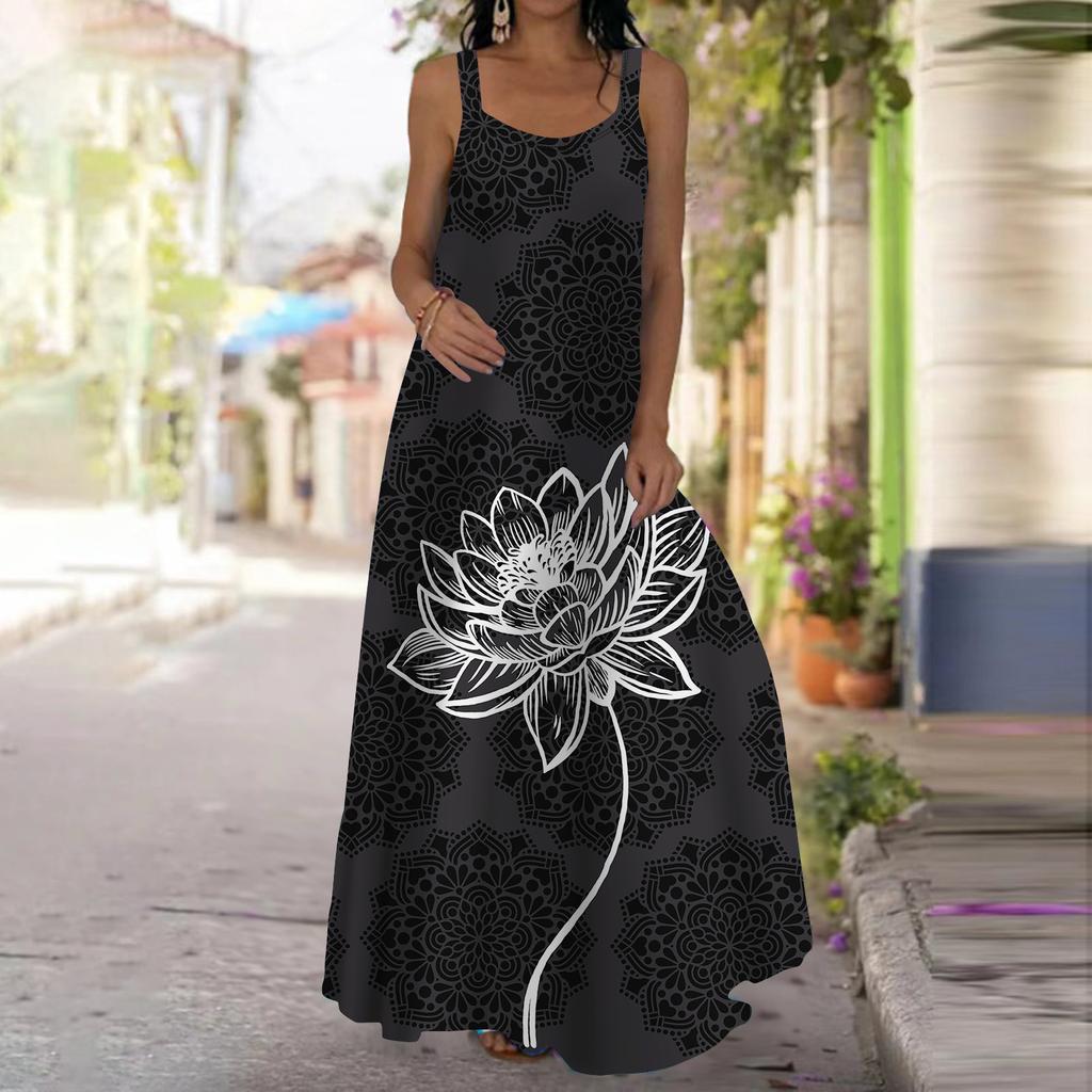 Dámské skluzové šaty Maxi dlouhé šaty Modré šaty s potiskem delfínů Jaro a léto Volný čas Dovolená