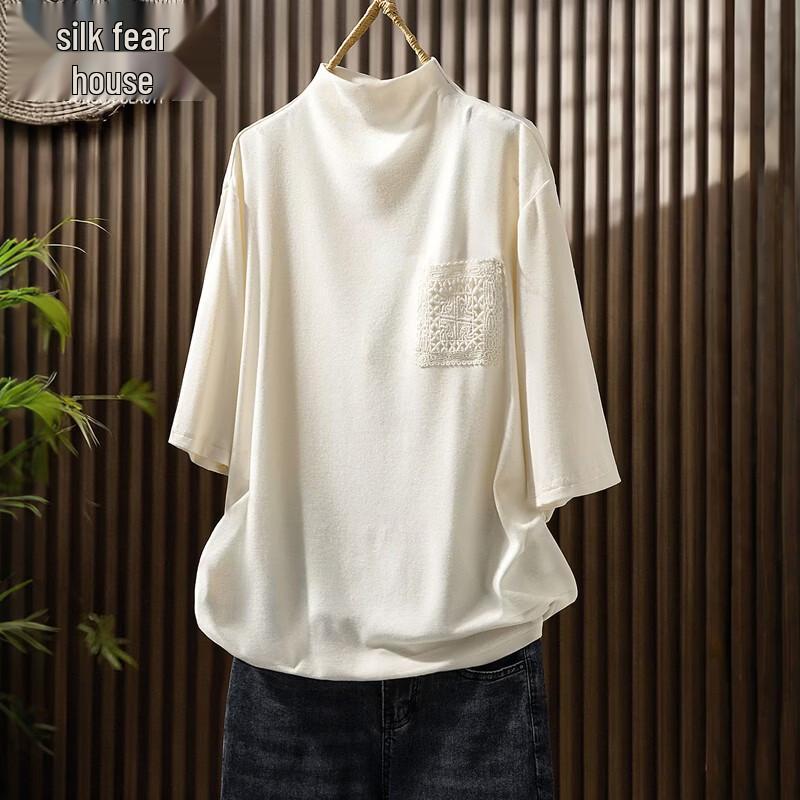 

Siboshe Women s Lace Pocket Mock Neck Short Sleeve T-Shirt M