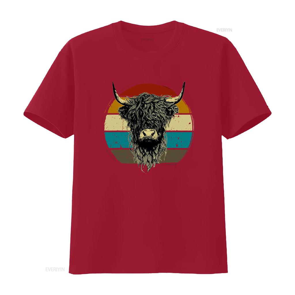 Unisexs Scottish Highland Cow Cattle Hairy Retro For Lovers T Shirt Black Vintage Washed Stretched Stylish Fashion Vintage