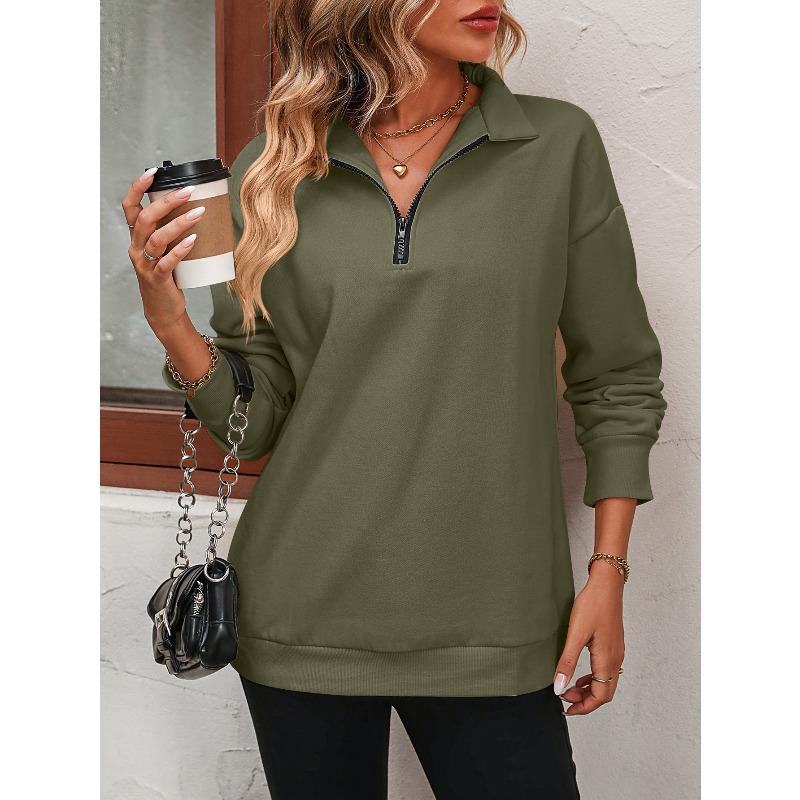 TIFICY Women's Fashion Casual Solid Color Print Spring Fall Long Sleeve POLO Neck Pullovers & Long Sleeves