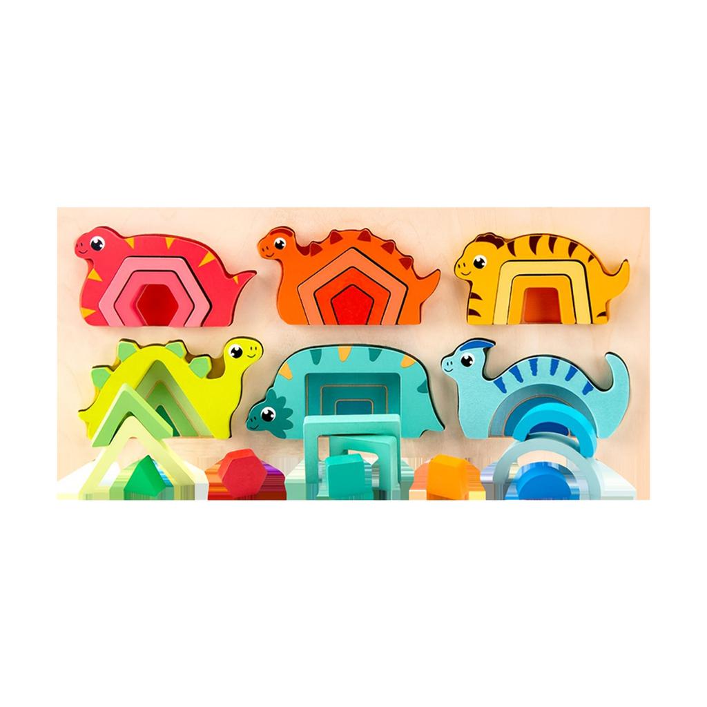 Wooden Dinosaur Shape Puzzle For Toddlers 3 To 5, Sorting & Stacking Toys For Baby Boys Girls, Shape Sorter And Color Sensory Educational Toys