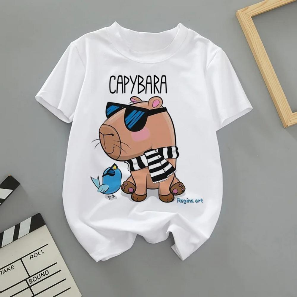 

Summer Cartoon Cute Capybara Print Children T-shirt Short-sleeved Fashion Boys and Girls Round-neck Baby Kid Tshirt Trend 100