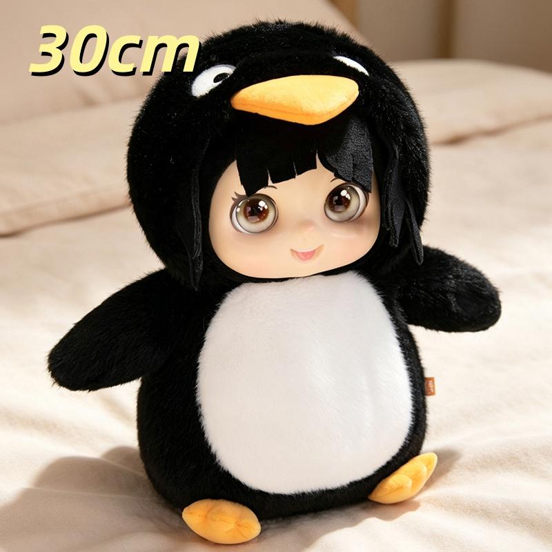 Jouet Peluche Cosplay Pingouin Fille à Capuche Visage Noir Gris Peluche Arknights Endfield Endministratar Poupée Douce Moelleuse Cadeau d'Anniversaire No sound
