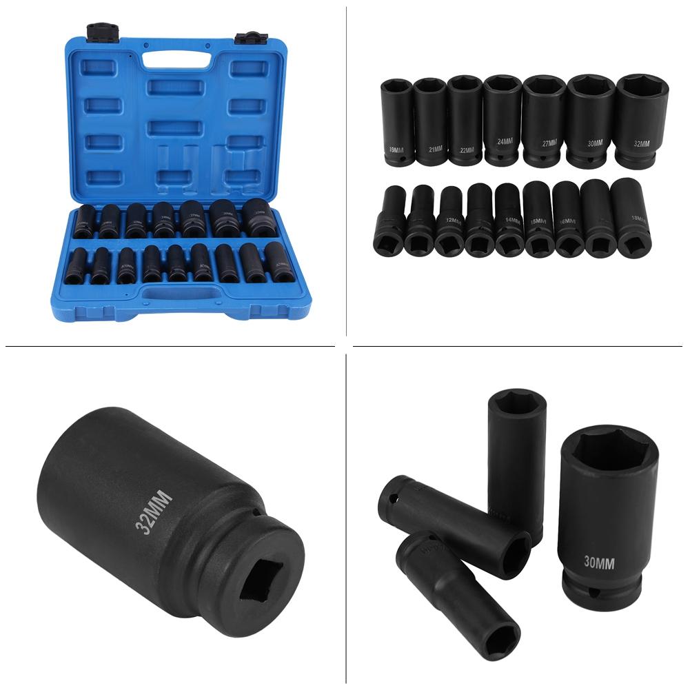 16Pcs 12" Inch Drive Air Hex Bit Socket Set Repair Tool Kit 10MM32MM
