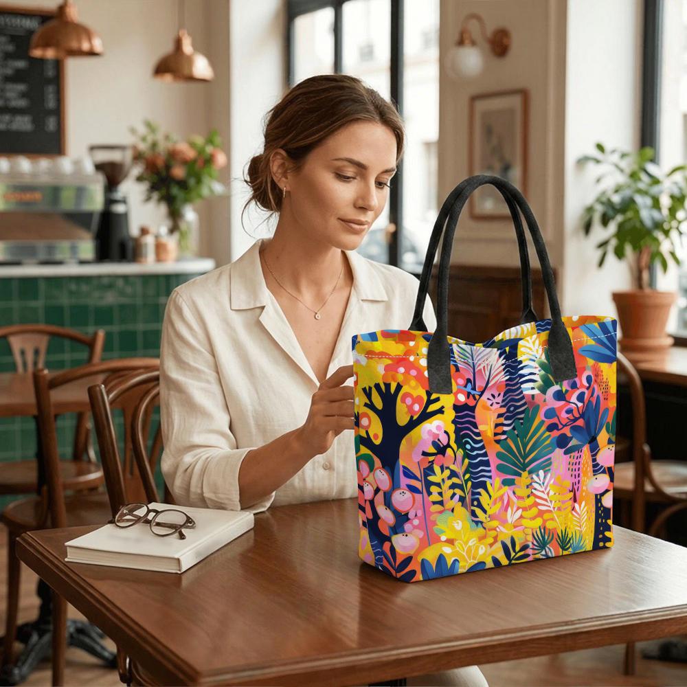 Colorful Floral Print Tote Bag Stylish Large Capacity Casual Daily Shoulder Handbag for Women