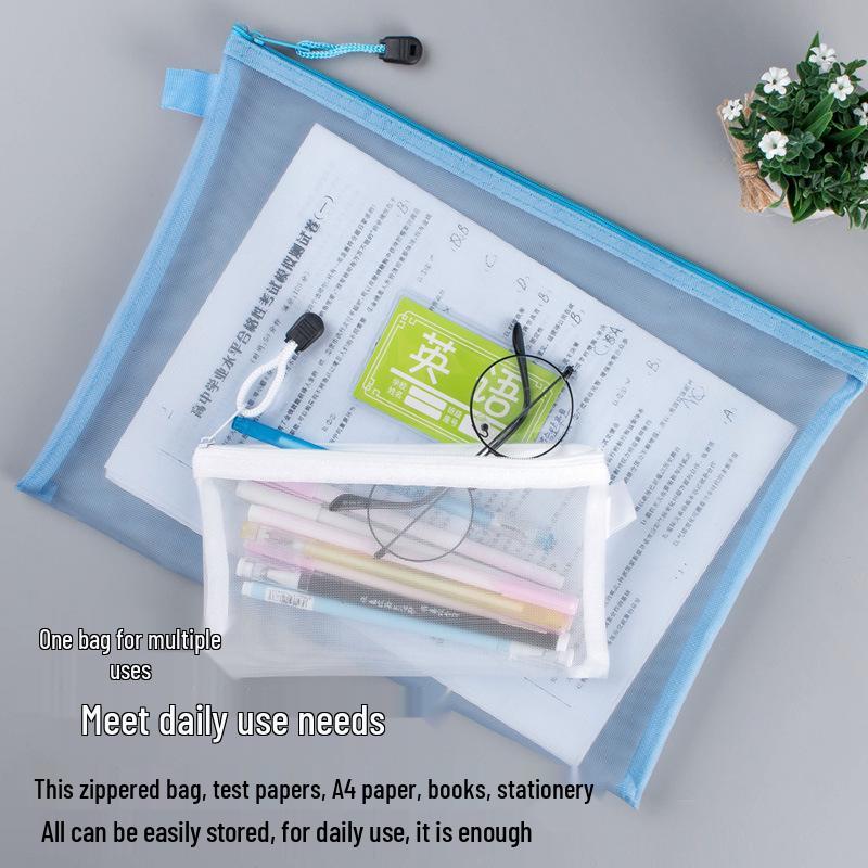 A4A5 Transparent Nylon Mesh Bag - Cosmetics, Toys, Building Blocks & Pencil Storage with Zipper