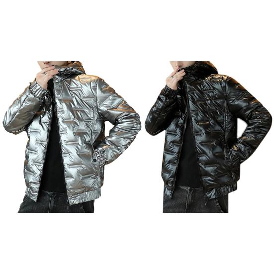Cotton Coat Hooded Smooth Surface Solid Color Long Sleeves Cardigan Cold-proof Padded Plus Size Men Winter Coat for Outdoor