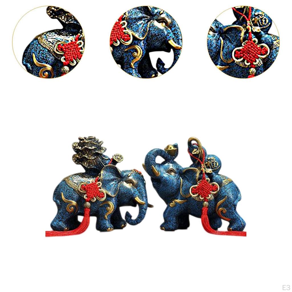 2 Elephant Figurines As Gifts Table Decor Collectible Animal Sculptures in Resin for Living Space